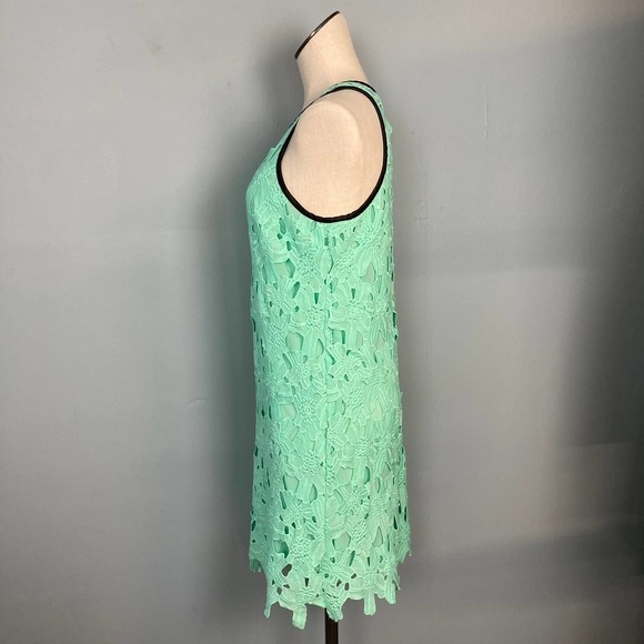 BAR III Manila Sheath Dress Garden Mint Lace Overlay Vegan Leather Trim Size M - Picture 7 of 11